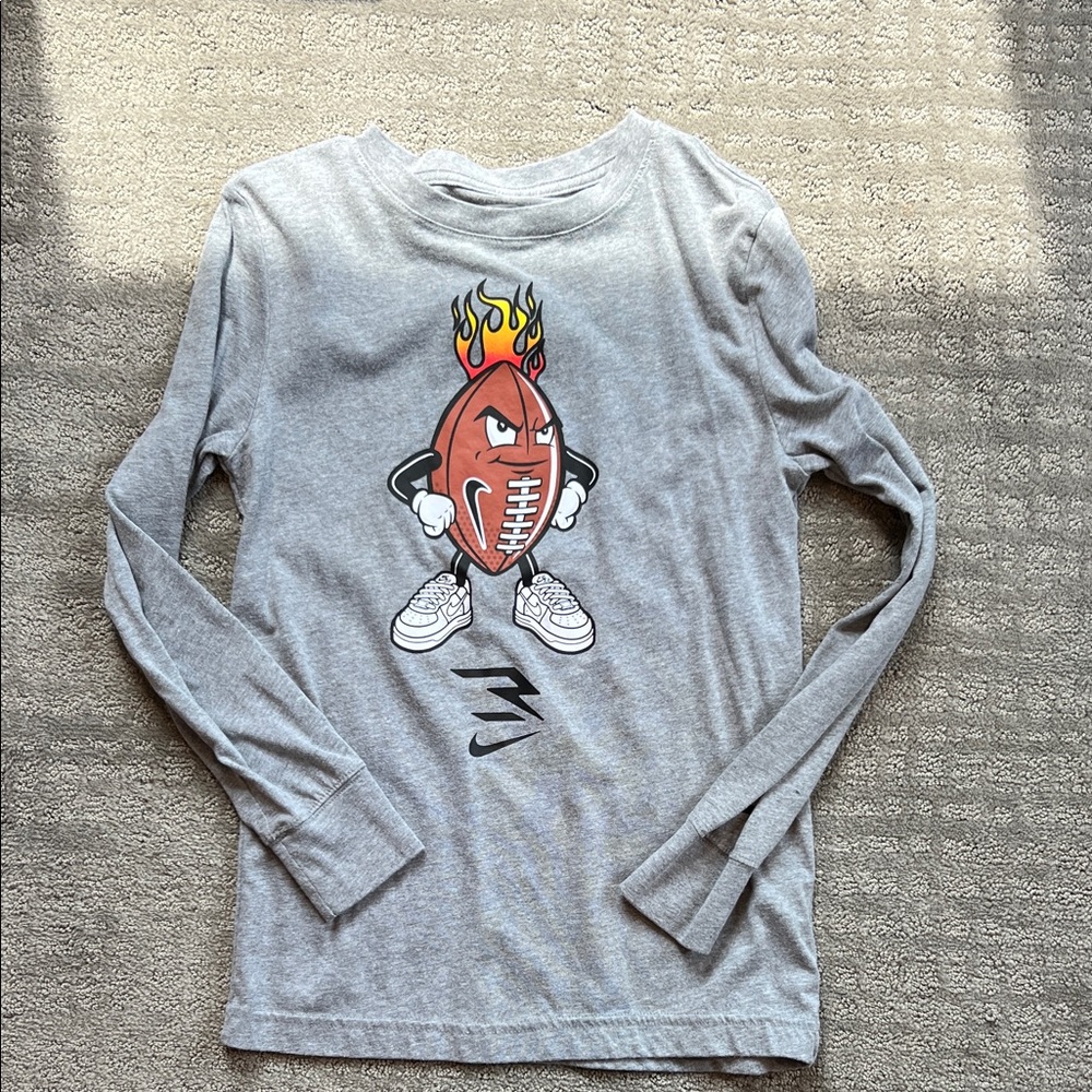 Boys Nike 3brand Gray Kids Long Sleeve Shirt with Football Graphic Print